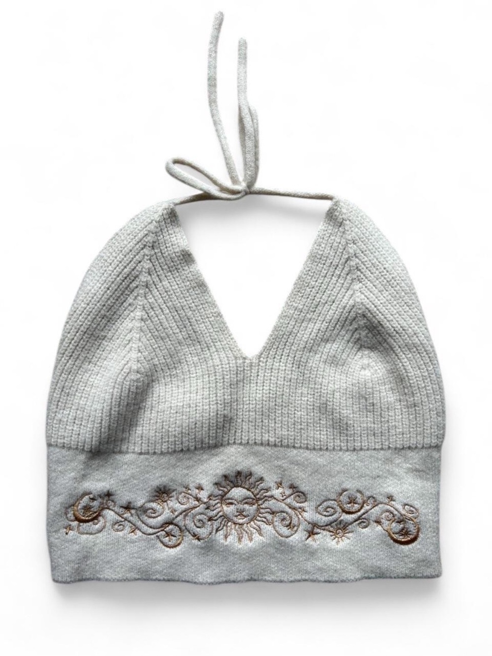 Cashmere Wool Celestial Halter Knit Top S/M Fairy Whimsigoth Sun Moon Coquette - Picture 3 of 8